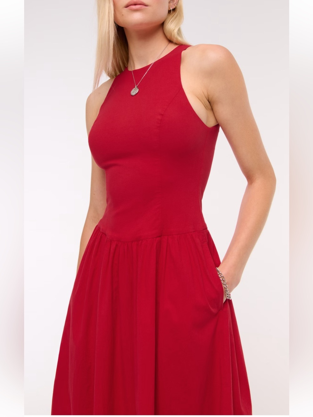 Abercrombie & Fitch Cotton High Neck Drop Waist Sleeveless Maxi Dress Red New L - Picture 7 of 12